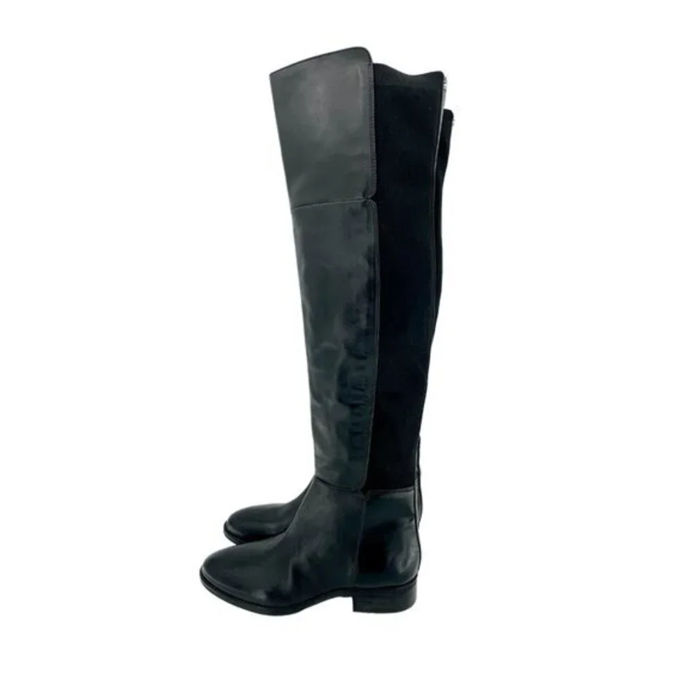Sam Edelman Pam Black Leather Stretch Back Over the Knee Black Boot 7.5 New